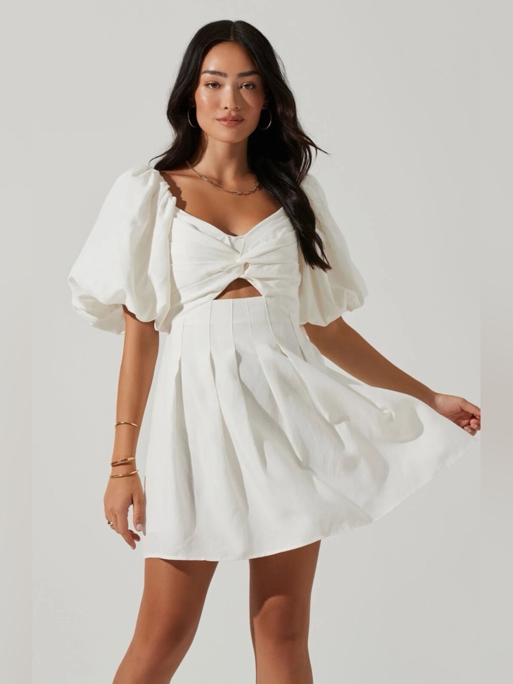 ASTR The Label Serilda white puff sleeve mini dress